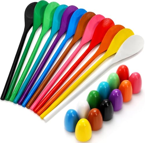 TOPZEA 24 PCS Easter Egg and Spoon Race Game Set, Wooden Egg Balance Game 12 Players, Carnival Relay Race Field Day Games for Kids & Family, Easter Eggs Hunt, Outdoor Lawn Games