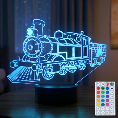 Train Night Light, Steam Train Gifts for Boys Kids | 16 Colors LED Dimmable Timer 3D Lamp, for Birthday Xmas Model Toys Home Room Decor - color: Train