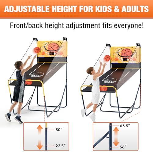SPOYNAL Dual Shot Basketball Arcade Machine for Home with Adjustable on Front & Back - Indoor Basketball Game with LED Scoring, Foldable Design, 4 Balls & Pump for Teens and Family Sports Fun