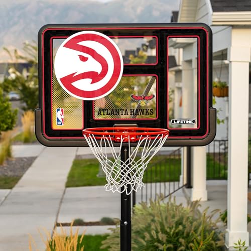 Lifetime NBA Atlanta Hawks Portable Basketball Hoop, Adjustable Height 7.5-10 Ft, 44 Inch Shatterproof Fusion Backboard, Base with Wheels - color: Atlanta Hawks