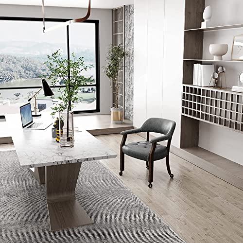 Set of 4 Dining Chair with Casters, Accent Captains Chairs with Wheels & Arms,Wheeled Roller Wood Chairs for Kitchen & Game Poker Table,Espresso&Grey 318GY(NO Table!) - color: Espresso&grey