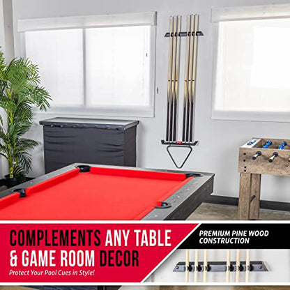 GoSports Wall Mounted Pool Cue Stick Holder - Holds 6 Billiards Cues and 2 Triangle Racks - Black - style: Black