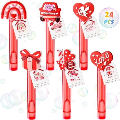 Winrayk Valentines Party Favors for Kids Mini Bubble Wands Bulk with Card, 24 Pack Mini Bubbles (Original Design, 6 Style), Birthday Goodie Bag Stuffer Exchange Valentines Day Gifts for Kids Classroom - style: Valentines