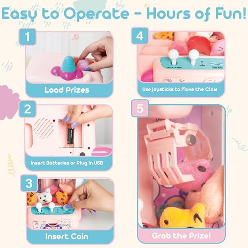 Claw Machine for Kids - Mini Arcade Game - Vending Machine - Candy Grabber Toys - Silent Mode, Lights, USB - Plush Toys & Easter Eggs, Surprise Stickers - Fun Gift for Kids, Boys & Girls (Unicorn) - style: Unicorn