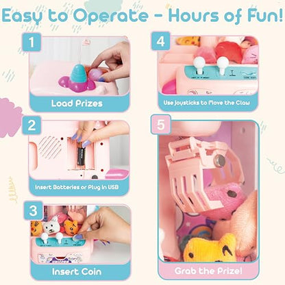 Claw Machine for Kids - Mini Arcade Game - Vending Machine - Candy Grabber Toys - Silent Mode, Lights, USB - Plush Toys & Easter Eggs, Surprise Stickers - Fun Gift for Kids, Boys & Girls (Unicorn) - style: Unicorn