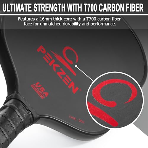 Limited Edition - PEKZEN Professional Pickleball Paddle Crafted with Japan T700 Carbon Fiber, Thermoformed Process with Minimalist Design - color: Fiery Red