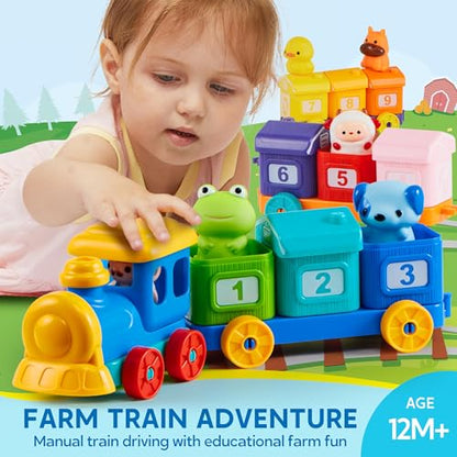 Play-Act Learning Toy for Toddlers 1 2 3 Years Old, Counting, Matching & Sorting Montessori Learning Farm Train Including 9 Farm Animals, Birthday Gift for Baby Boys Girls - style: Farm Number Train
