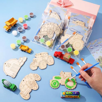 Saypacck 24 Pcs Party Favors Wooden Painting Craft Kits Birthday Party Supplies with Organza Bag for Goodie Bags Fillers Adult Thank You Gifts (Tractor Farm) - style: Tractor Farm