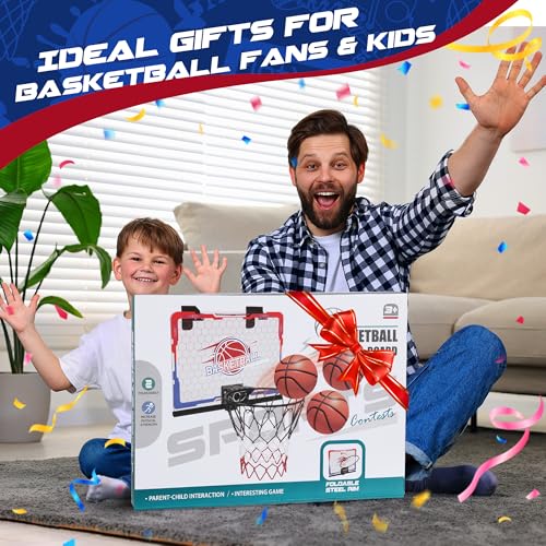 Mini Indoor Basketball Hoop,Over The Door Bedroom Office for 3-12 Year Old Kids Boys Birthday Christmas