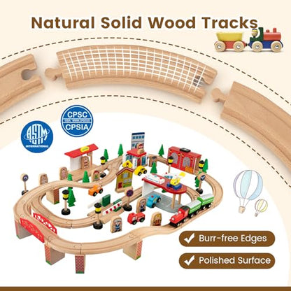 Costzon Train Table, 3-in-1 Wooden Train Set Table w/Reversible 84 PCS Track Train Toys, Table Map & Storage Drawer for Building, Playing, Studying, Kids Activity Table for Toddlers Aged 18 M+ - size: 38" x 24.5" x 15.5" (L x W x H)