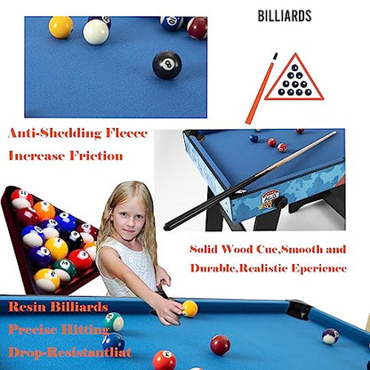 HLC 4FT Multi Function Combo Game Table with Pool Billiard Slide Hockey Foosball Basketball and Table Tennis