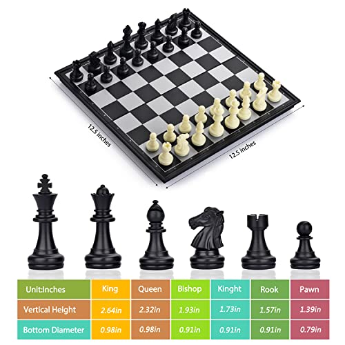 3 in 1 Magnetic Chess Checkers Backgammon Board Game Set with 12.5 Inch Folding Board Travel Games for Kids and Adults (Chess: Black & White) - color: Chess: Black & White