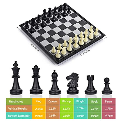 3 in 1 Magnetic Chess Checkers Backgammon Board Game Set with 12.5 Inch Folding Board Travel Games for Kids and Adults (Chess: Black & White) - color: Chess: Black & White