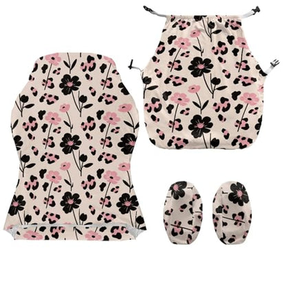 Flower Leopard Print Game Chair Cover with Armrest Covers Soft Comfy Breathable Computer & Gaming Chair Slipcover for Swivel Rotating Chairs, 4Pc/Set, Pink - color: Pink - Flower Leopard