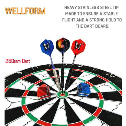 Darts Metal Tip Set,12 Pack 26 Grams Steel Tip Darts Set-Professional Metal Darts for Dartboard, with Non-Slip Iron Barrel, Aluminum Shafts, Extra Flights, Dart Sharpener & Wrench, Gift Box