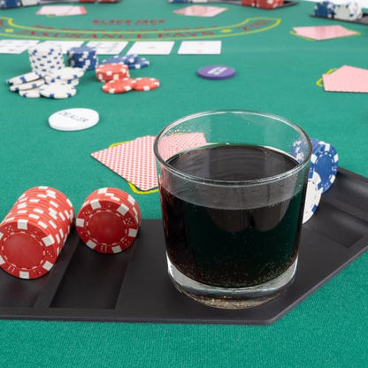 Folding Poker Table Top – 48-Inch Solid Wood Topper – Space for 8 Players – Blackjack Table with Built-in Cupholders and Chip Trays by Trademark Poker