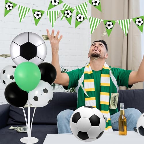 Soccer party Balloons Stand Kit 2 Sets with 2 Soccer Foil Balloons Arch Kit Green White Black Themed Centerpiece for Tables for 2026 World Men Boys Football Game Sports Birthday Party Decorations - style: Soccer