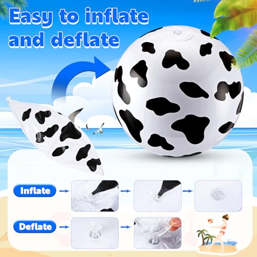 3 Pcs 12 Inch Inflatable Cow Print Beach Balls for Kids Farm Animal Birthday Party Favor Decorations Pool Toy PVC Beach Ball - style: Cow