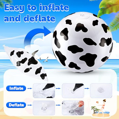 3 Pcs 12 Inch Inflatable Cow Print Beach Balls for Kids Farm Animal Birthday Party Favor Decorations Pool Toy PVC Beach Ball - style: Cow