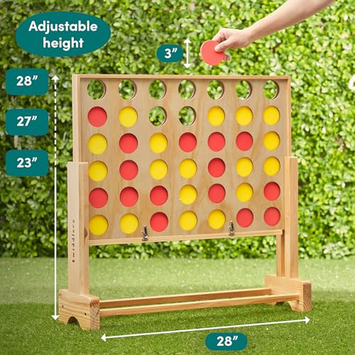 TWIDDLERS - Wooden Giant 4 in a Row Game Outdoor Indoor in 3 Height Levels (All Weather) with Carrying Bag, Life Size Four in a Row Wedding Yard Games for Kids Adults Family, Jumbo Connect Board Game