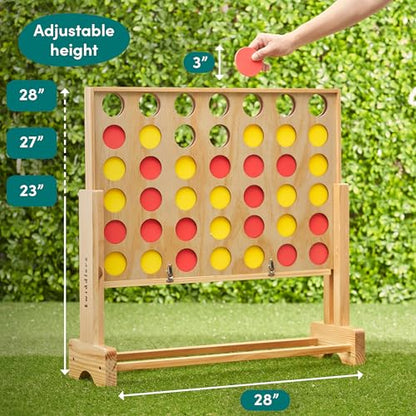 TWIDDLERS - Wooden Giant 4 in a Row Game Outdoor Indoor in 3 Height Levels (All Weather) with Carrying Bag, Life Size Four in a Row Wedding Yard Games for Kids Adults Family, Jumbo Connect Board Game