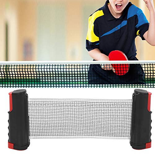 Retractable Table Tennis Net Rack, Portable Plastic Polyester Cotton, Telescopic Length up to 170cm669inch/., Install Spring Clamp System, Stable on - color: Black and red wavy edge