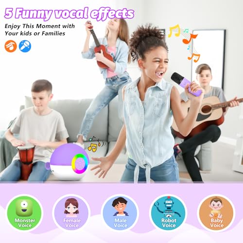 goopow Mini Karaoke Machine Speaker for Kids Adults, Portable Bluetooth Microphone Song Toys with LED Light, Best Chritmas Birthday Festival Gift for 3 4 5 6 7 8+ Year Old Girls Boys (Purple-2MIC) - color: Purple-2Mic