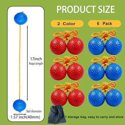 6 Pack Ladder Balls Ladder Toss Balls Ladder Ball Replacement Balls with Storage Bag for Toss Match (Red Blue) - color: Red Blue