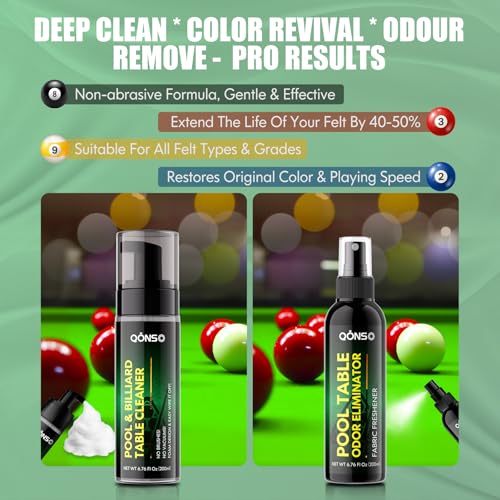 Billiard Table Felt Cleaner Spray Kit with Cloth, Pool Table Cleaning Kit for Chalk Dust, No Residue Foam Cleaner, Pool Table Accessories
