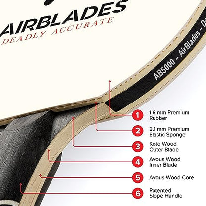 Professional Ping Pong Paddle with Hard Carry Case | Pro Table Tennis Racket | Table Tennis Paddle with Ergonomic Handle | 5 Blades of Wood with Premium Rubber and Sponge by AirBlades | Hard Carry Case - style: 5 Star