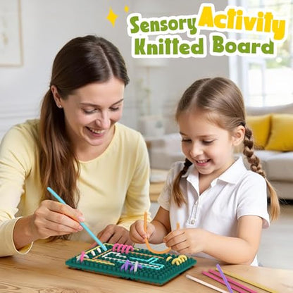 Sensory Fidget Toys for Kids Toddler, Sensory Activity Knitted Board for Stress Relief, Calming, Focus, ADHD and Autism, Silicone Travel Airplane Essentials Toys for Kids 3+ & Adults with 20 Strings