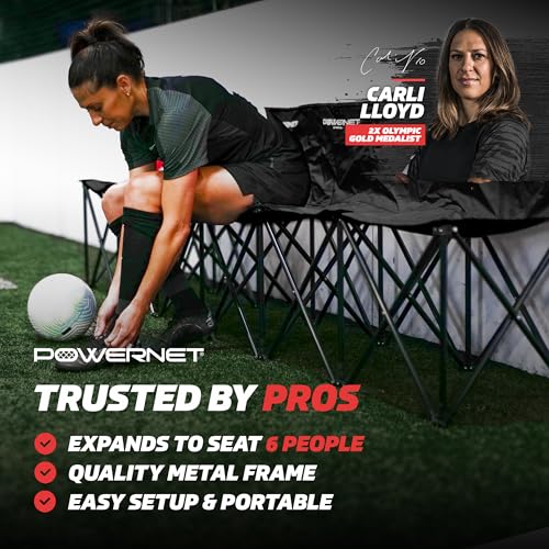 PowerNet Carli Lloyd 6 Seater Team Bench, Backpack Style Carry Bag Included, Ultra Portable, Great for Teams, Soccer Basketball Football Practice and Games - color: Black