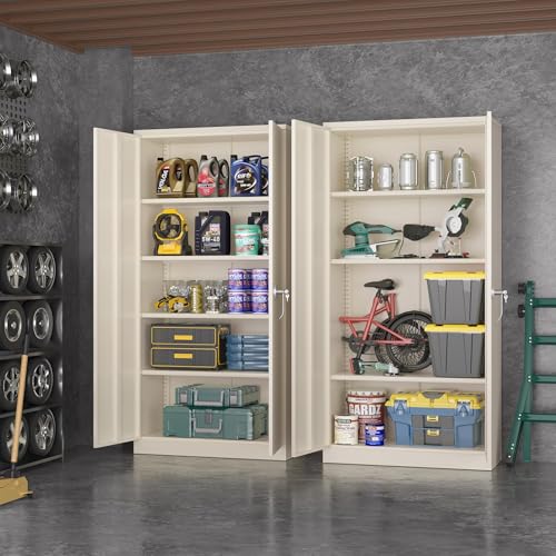 Greenvelly Garage Storage Cabinet,72" Metal Cabinet with 2 Doors and 4 Shelves,Steel File Cabinet for Home Office, Garage, Classroom（Grey 36" X 18"） - color: Grey, style: 72"H-Large