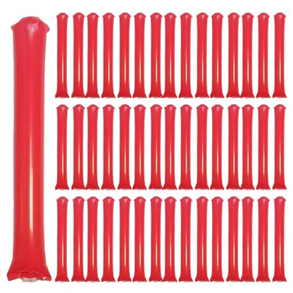 48pcs Round Head Boom Sticks Thunder Sticks Cheering Sticks Team Spirit Plastic Cheerleading Spirit Stick Clapper Inflatable Noise Maker Sports Supply (Red) - color: Red