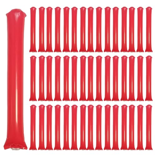 48pcs Round Head Boom Sticks Thunder Sticks Cheering Sticks Team Spirit Plastic Cheerleading Spirit Stick Clapper Inflatable Noise Maker Sports Supply (Red) - color: Red