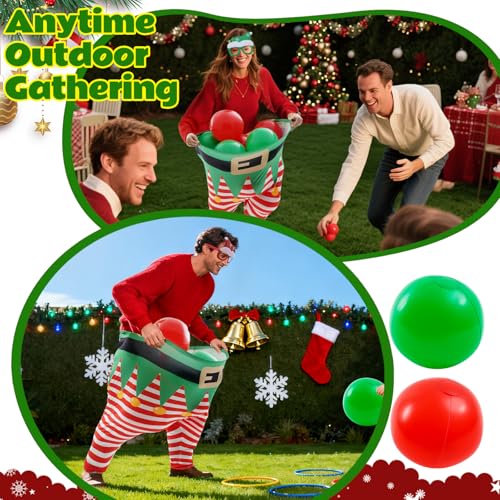 Christmas Granny Pants Outdoor Game Set, Giant Granny Funny Pants with Pump Bouncy Balls & Christmas Glasses, Holiday Yard Tossing Game for Adults Family Party(11 Pcs,Classic Style) - style: Classic Style