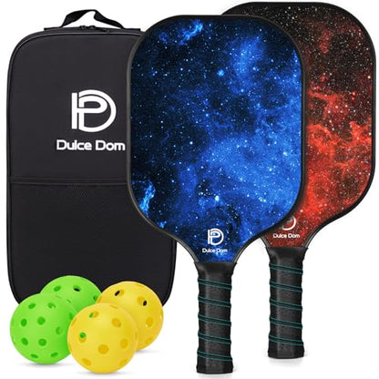 Dulce DOM Pickleball Paddles Set of 2/4 - USAPA Approved, 4 Indoor Outdoor Pickleball Balls, Fiberglass Surface Paddle Racket with Cover Bag, Ideal Training Equipment Gift for Men & Women - color: Blue Red*2
