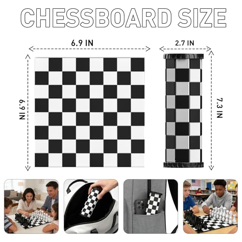 Portable Magnetic Chess Set for Kids & Adults, 6.9 in Rollable Mini Travel Chess Board with Modern Minimalist Pieces, Cylinder Storage, Chess Game for Camping, School, Gift - size: Mini (6.9" * 6.9")