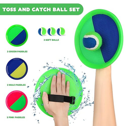 Toss and Catch Ball Game – Outdoor Catch Toy for Kids, 8inch Catch Ball Racket for Adult Backyard Beach Playground Play, 3-12 Years Boys Girls Birthday Gifts - color: Green Bule Pink