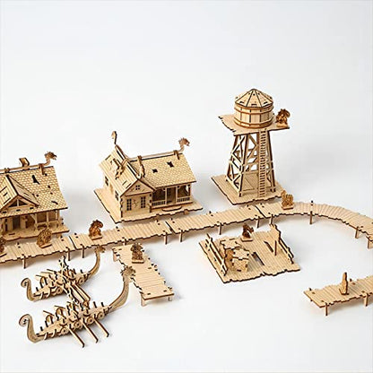 3D Wooden Puzzles Viking Port Invasion Model Kits, Brainteaser and Puzzle for Christmas/Birthday,Gifts for Adults and Teens to Build Combination - style: Viking