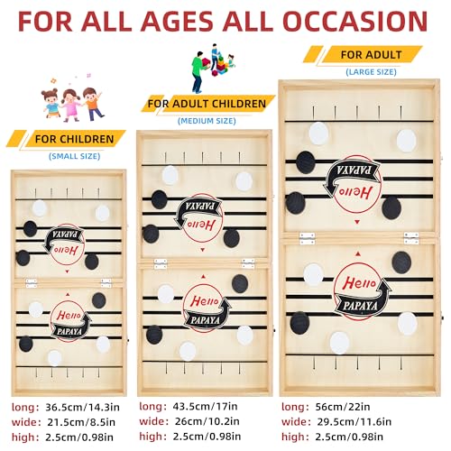 HELLO PAPAYA Foldable Fast Sling Puck Game with Chess Board and Checkers Board, Tic Tac Toe. Wooden Air Hockey Family Night,Table Games Gifts for Adults and Kids - size: Large