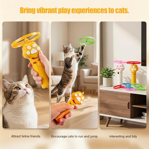 Cat Fetch Toy Launcher with 8 Flying Discs, Rechargeable Interactive Cat Toy for Indoor Cats, Flying Disc Launcher for Hunting Training Exercise, Cat Chase Toy for Active Play and Enrichment (White)