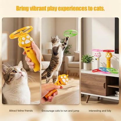 Cat Fetch Toy Launcher with 8 Flying Discs, Rechargeable Interactive Cat Toy for Indoor Cats, Flying Disc Launcher for Hunting Training Exercise, Cat Chase Toy for Active Play and Enrichment (White)