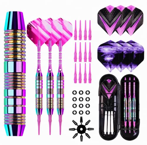 Soft Tip Darts Set - 3 Pack 2BA Darts Plastic Tip with Aluminum Shafts, 12 Tips, 9 Flights, 12 O Rings and Case for Electronic Dart Boards, Adults、Beginners & Pro Players