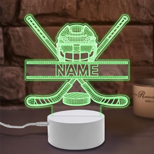 Personalized Hockey Night Light,Custom Ice Hockey Player Name LED Desk Table Lamp,Christmas Birthday Gifts for Men Teens Kids Boys Bedroom Decor
