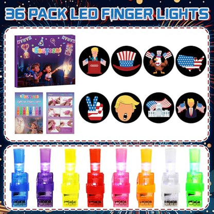 36 Pack Patriotic Party Favors, Glow Finger Lights for Kids Birthday Goodie Bag Stuffers, Classroom Rewards, Party Prizes & Glow Party Supplies - style: Patriotic
