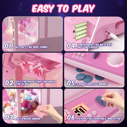 Skirfy Large Claws Machine Toy with LED Light & Adjustable Sound,16" Candy Dispenser Toys Mini Vending Machine for Kids Christmas Birthday Big Gifts for Girls Boys Ages 6+ - color: Pink
