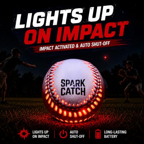 SPARK CATCH Light Up Baseball, Glow in The Dark Baseball, Sports Gear Accessories Gifts for Boys 8 9 10 11 12 13 14 15 Years Old, Kids Teens All Ages Gift Ideas - color: Ruthless Red