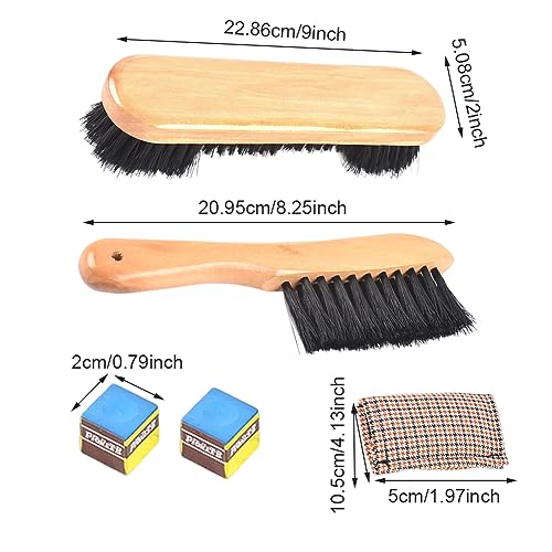 2Set Wood Billiard Pool Table Brush and Rail Brush Set with Soft Nylon Bristle,Billiard Table Cleaner Brushes with Cleaner Cloth 2 Cue Chalk Cube,Pool Tables Accessorie