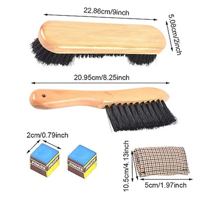 2Set Wood Billiard Pool Table Brush and Rail Brush Set with Soft Nylon Bristle,Billiard Table Cleaner Brushes with Cleaner Cloth 2 Cue Chalk Cube,Pool Tables Accessorie